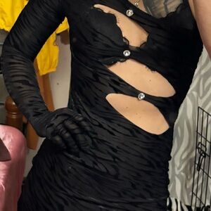 PrettyLittleThing Black Ruched Cut-Out Dress with Crystal Buttons